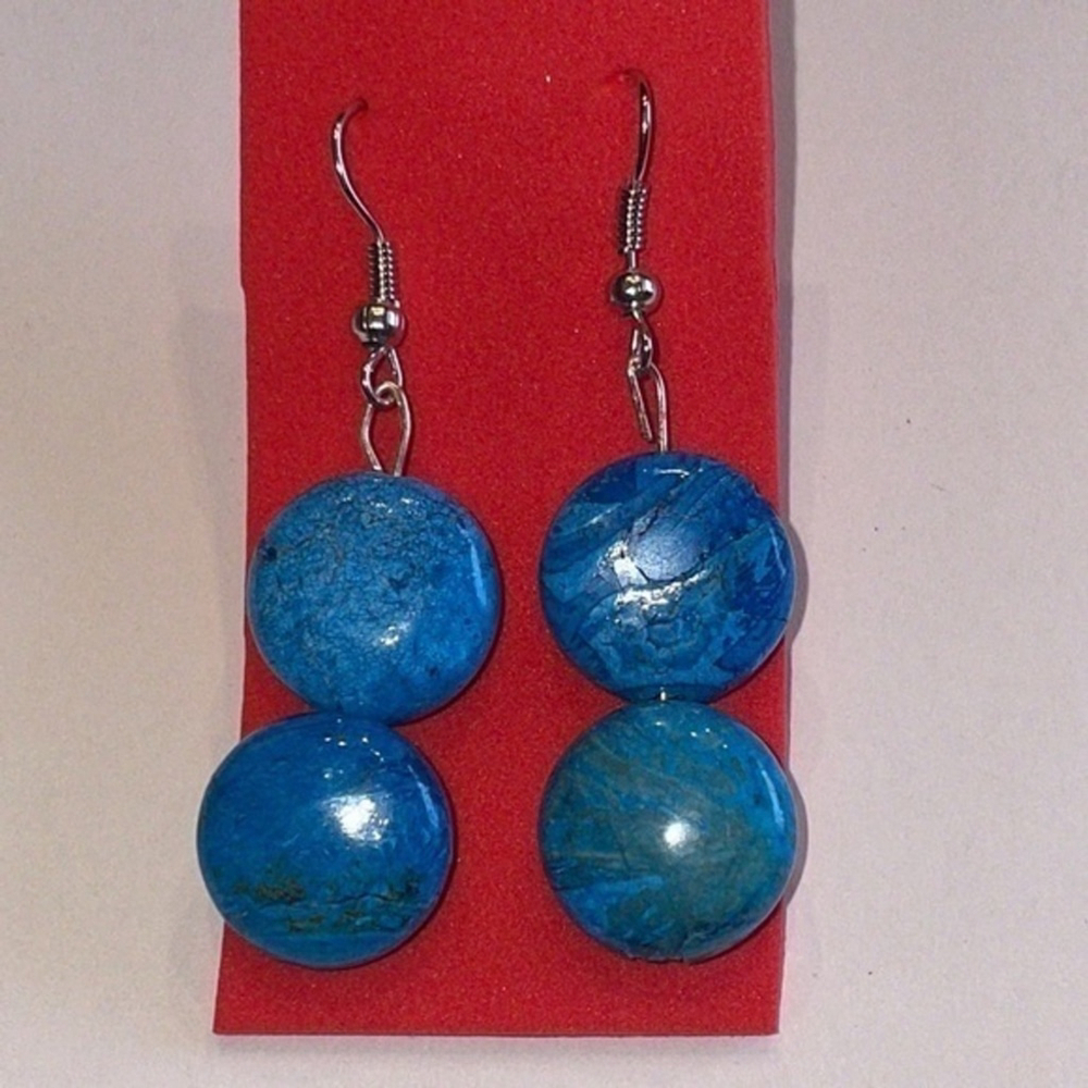 Blue Round Ball Drop Beaded Boho Dangling Pierced Earrings
